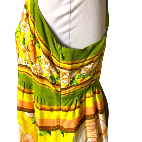 Farm Rio Double Scarf Pastel Midi Dress Cut Out Womens Large Tropical Buttons - Picture 7 of 14